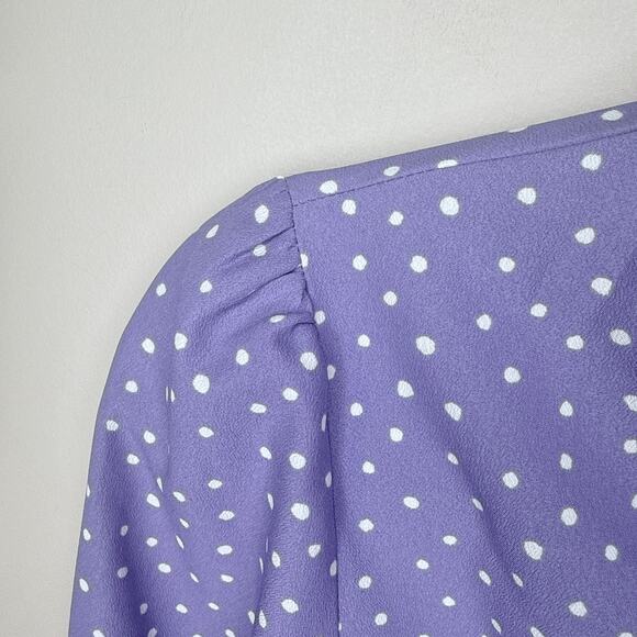 Uniqlo Purple White Dots Printed V-Neck Long Sleeve Mini Dress Small Fit  Flare - Picture 8 of 12
